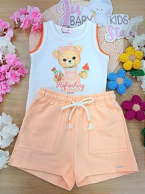 Conjunto de Regata em Cotton e Shorts em Moletom sem Pelúcia Kukiê Infantil Menina
