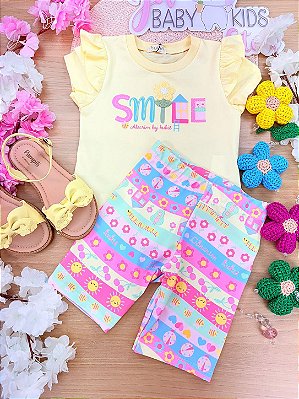 Conjunto de Blusa em Meia Malha e Bermuda Biker em Malha Power Kukiê Infantil Menina