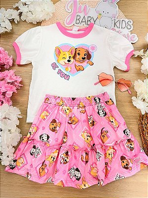 Conjunto Blusa e Saia/Shorts Cachorrinhos Cinti Infantil Menina