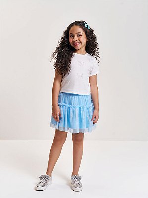 Saia em Tule com Brilhos e Shorts Embutido Cinti Infantil Menina