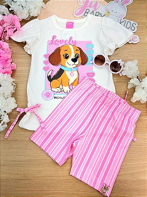 Conjunto de Blusa Alongada e Shorts Biker Ciclista Cachorrinho Cinti Infantil Menina