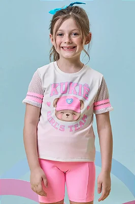 Blusa em Meia Malha e Tela Kukiê Infantil Menina