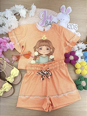 Conjunto de Blusa e Shorts em Malha Fresh Kukiê Infantil Menina