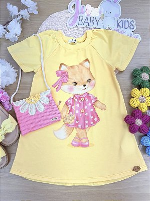 Vestido em Meia Malha. Acompanha Bolsa Kukiê Infantil Menina