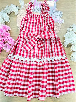 Vestido em Tecido Vichy Vermelho Infantil Menina Up Baby