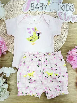 Conjunto Body e Short em Suedine Rosa Up Baby