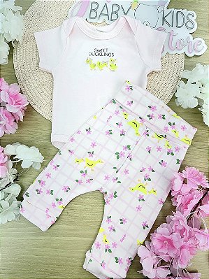 Conjunto Body e Calça e Suedine Rosa Up Baby