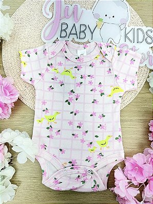 Body Manga Curta em Suedine Rosa Xadrez Up Baby
