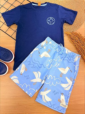 Conjunto Camiseta Malha e Bermuda em Moletom Up Baby