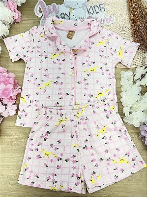 Pijama Blusa Curta e Short em Suedine Xadrez Patinhos Up Baby