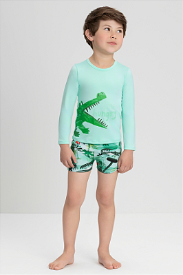 Conjunto Camiseta e Sunga Boxer Praia em Malha UV Verde Up Baby