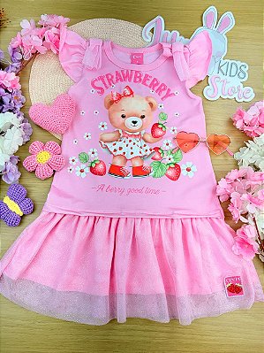 Vestido Urso com Tule Rosa Cinti