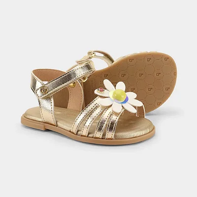 Sandália Infantil Bibi Shine Mini Dourada com Flor