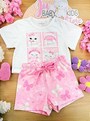 Conjunto de Pijama de Blusa em Malha Fresh com Shorts em Malha Comfy Infanti Infantil Menina
