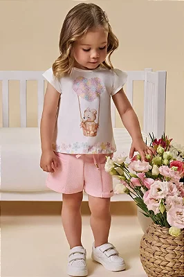 Conjunto de Blusa em Meia Malha com Shorts em Moletom sem Pelúcia Infanti Infantil Menina