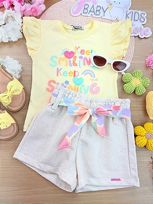 Conjunto de Blusa em Meia Malha e Shorts em Moletom sem Pelúcia Infanti Infantil Menina