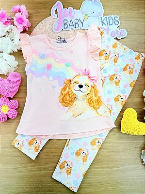 Conjunto de Blusa Alongada em Cotton e Calça Legging em Malha Power Infanti Infantil Menina
