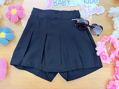Short Saia em Alfaiataria Preto Infanti Infantil Menina