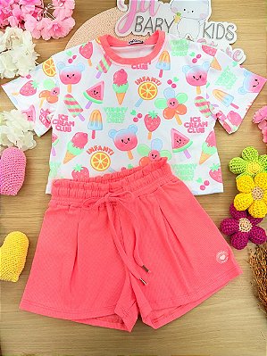Conjunto de Blusa em Malha Power e Shorts em Canelado Liz Infanti Infantil Menina