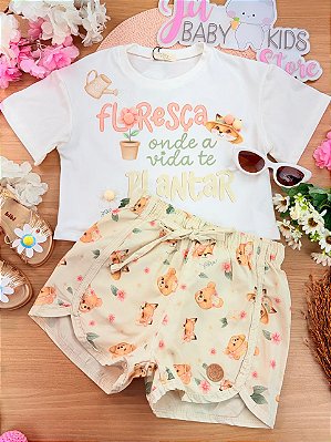 Conjunto de Blusa em Meia Malha com Shorts em Tecno Style Infanti Infantil Menina