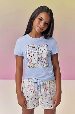 Conjunto de Pijama com Blusa em Meia Malha e Shorts em Malha Fresh Vic&Vicky Teen Menina