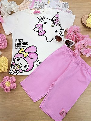 Conjunto Blusa Hello Kitty e My Melody e Biker Momi