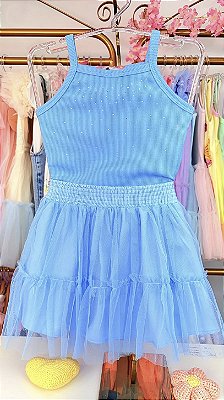 Conjunto Regata Canelada e Saia de Tule Azul Mon Sucré