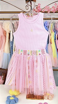 Conjunto Morango Blusa Ribana + Saia com Tule Mon Sucré