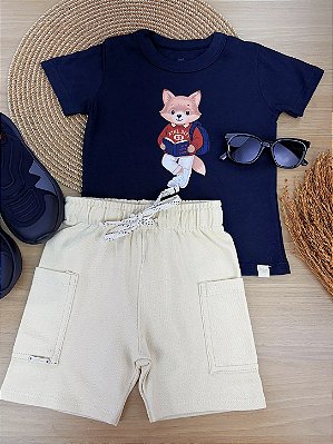 Conjunto de Camiseta em Meia Malha e Bermuda em Moletwill com Elastano Johnny Fox Teen Menino