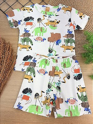 Pijama Camiseta e Bermuda em Suedine Animais Up Baby