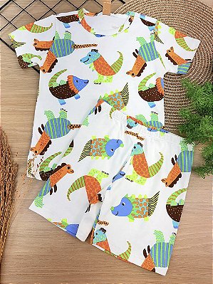 Pijama Camiseta e Bermuda em Suedine Dino Up Baby