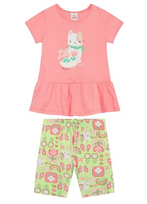 Conjunto Infantil Menina e Meia Malha e Cotton Brandili