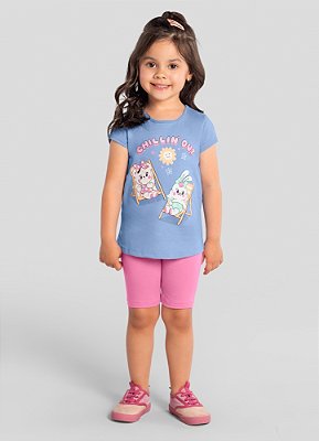 CONJUNTO INFANTIL MENINA EM MEIA MALHA E COTTON BRANDILI