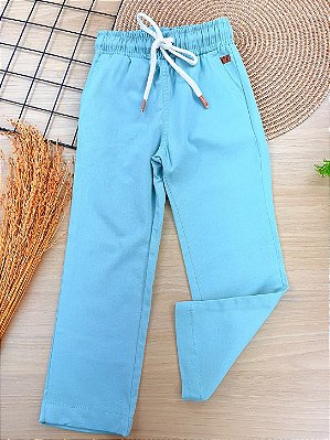 Calça Infantil Menino Reta em Linho com Elastano Verde Divertto