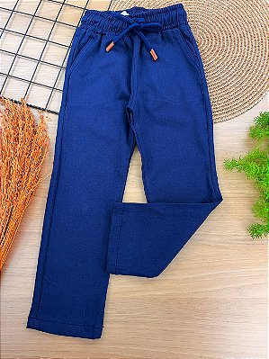 Calça Infantil Menino Reta em Linho com Elastano Azul Marinho Divertto