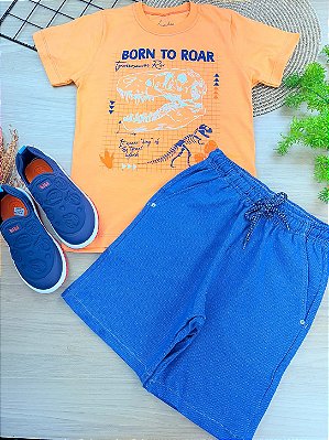 Conjunto de Camiseta em Meia Malha e Bermuda em Malha Denim com Elastano LucBoo Infantil Menino