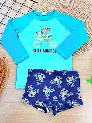 Conjunto de Camiseta e Sunga em Malha UV Dry com Proteção UV50+ LucBoo Bebê Menino
