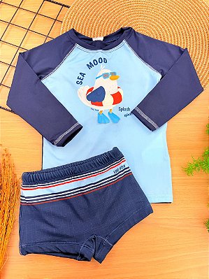 Conjunto de Camiseta e Sunga em Malha UV Dry com Proteção UV50+ LucBoo Bebê Menino