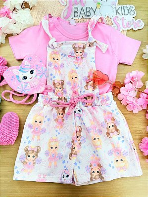 Conjunto Jardineira e Blusa Cinti - Acompanha mochilinha