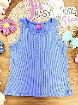 Regata Canelada com Brilhos e Glitter Azul Cinti