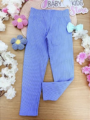 Legging Canelada com Brilhos e Glitter Azul Cinti