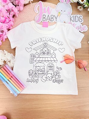 Blusa Gatinha e Coelhinha com Pack de Canetinhas para Pintar Cinti