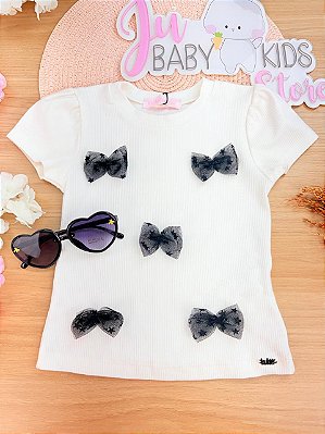 Blusa em Canelado Off White Kukiê Infantil Menina