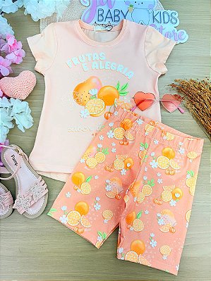 Conjunto de Blusa em Meia Malha com Biker em Malha Power Infanti Infantil Menina