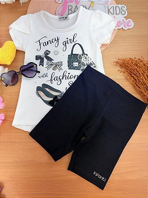 Conjunto de Blusa Alongada em Malha Power e Bermuda Biker em Canelado Liz Infanti Infantil Menina