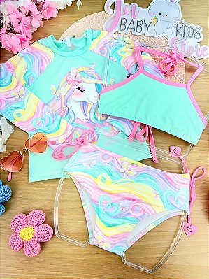 Trio de Biquíni e Blusa em Malha UV Dry com Proteção UV 50+ Infanti Infantil Menina