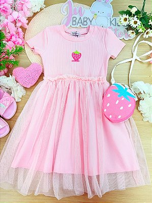 Vestido em Canelado Liz e Tule com Elastano Infanti Infantil Menina