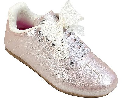 Tênis Flat Infantil Pampili Laço em Renda Rosa