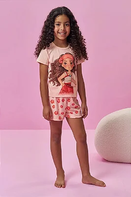 Conjunto de Pijama de Blusa em Meia Malha e Shorts em Malha Fresh Kukiê Infantil Menina