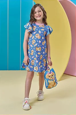 Vestido em Molecotton (acompanha Mochila) Kukiê Infantil Menina